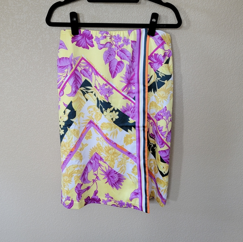 NWT Ann Taylor Floral Scarf Print Wrap Skirt In Sweet Pineapple, Size 8